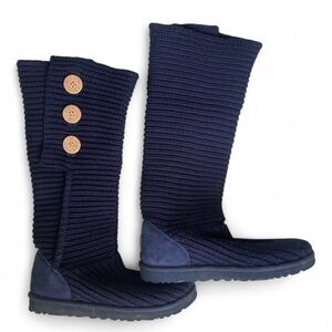 UGG Australia Navy Blue Classic Knit Convertible Boots Size 9 Tall or Fold over